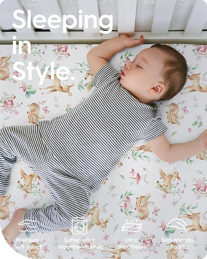 Crib Sheets Netural for Girls Boys, Premium Soft Crib Mattress Fitted Sheet, Ultra Breathable Baby Sheets, Super Stretchy Baby Bed Sheets 28x52x9 Extra Deep Pocket