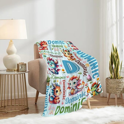 Personalized Custom Dragon Blanket Gifts for Kids Boys Girls with Name - Customized Dragon Super Soft Lightweight Flannel Sheets Decor for Crib Nap Couch - 50"x60" for Teens