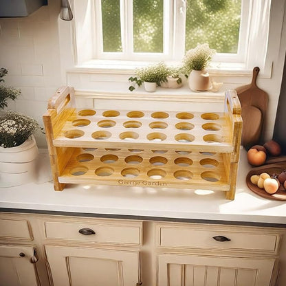 Bamboo Egg Holder Countertop - Stackable Design for 36 Eggs, Farm Fresh Egg Organizer Display Stand, Wooden Chicken Egg Storage Kitchen Counter Top Rack, Fits Duck, Turkey, Chicken Eggs