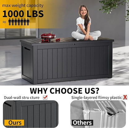 Heavy-Duty 270 Gallon Waterproof Deck Storage Box, Outdoor Storage for Garden & Patio, Lockable Resin Storage Chest for Pool Accessories, UV-Resistant, Onyx Black