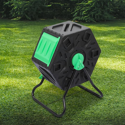 MoNiBloom 17 Gallon Single Compost Tumbler, BPA Free Outdoor Light Weight Compost Bin w/Sliding Door, All-Season Fast Working Rotating Chamber Composters for Garden Patio