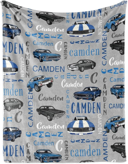 Personalized Car Blanket with Name for Boys, Custom Name Blanket for Teen, Soft Flannel Car Toddler Teen Blanket Customized Gift for Birthday New Year Gift 50"x60"