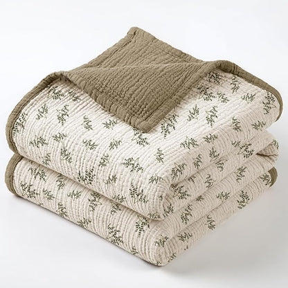 lulumoon Muslin Quilt Blanket, Crib Blanket for Baby and Toddler,47x47 Inches(Olive Tree)