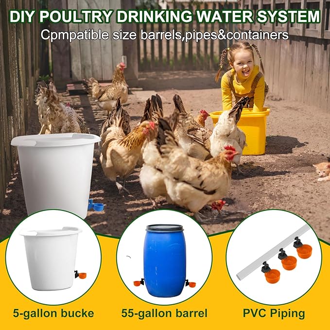 Tanlade 50 Packs Chicken Waterer Chicken Feeder, Automatic Waterer Kit for Poultry Duck Goose Turkey Bunny (Orange)