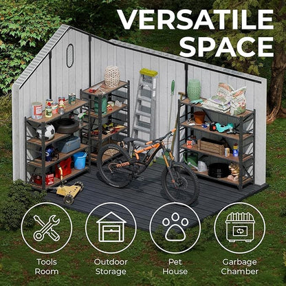 EconoHome 8x8 Ft Outdoor Storage Shed with Floor - Waterproof Shed with Lockable Door for Garden - Backyard, Tool Storage Use - Grey