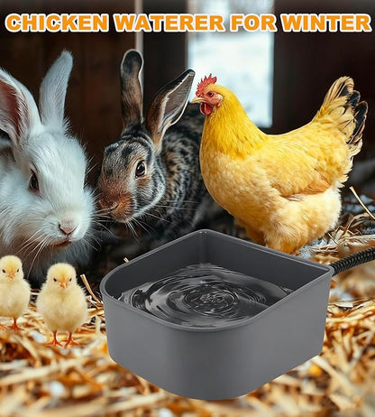 Chicken Waterer for Winter,Automatic Keep Warm Poultry Water Fountain for Outdoor,Hanging Chicken Water Feeder w Thermostat Anti-Freeze Water Bowl for Duck,Turkeys,Quails,Chicks Rabbit in Chicken Coop
