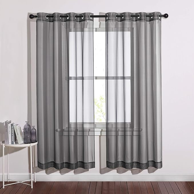 NICETOWN Sheer Voile Window Curtains - Elegant Soft Sheer Window Treatment Home Decorations for Nursery/Bedroom/Office (54" W x 72" L, Dark Grey, 2 Panels)