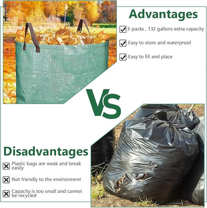 3 Pack 132 Gallon Reusable Yard Waste Bags Heavy Duty Lawn and Leaf Bags Yard Waste Container Garden Grass Bags