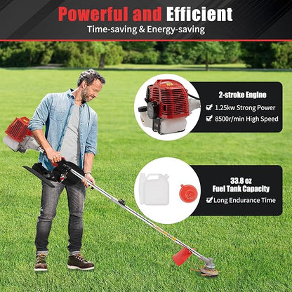 2 Stroke 43cc Gasoline Weed Trimmer Brush Cutter Lawn Edger Grass Weed Eater, Gas Weed Trimmer Gas Weedeaters Grass Trimmer Cordless Gasoline Power w/ 2 Blade Heads