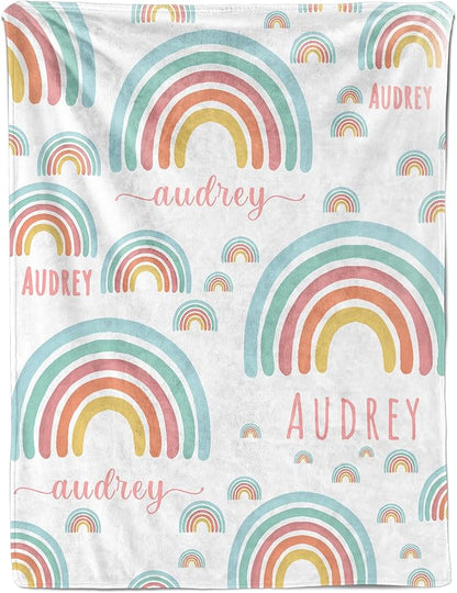 Ship Next Day, Customized Baby Blanket for Girls, Personalized Baby Girl Blanket with Name, Rainbow Decor Newborn Receiving Blankets for Girls Swaddle, Custom Babies Shower Birthday