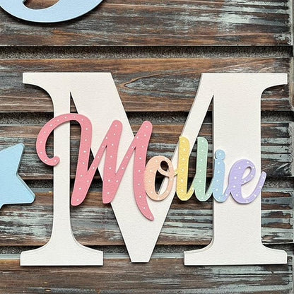 Custom Boho Wood Personalized Initial & Name Sign, 3D Wooden Layered Handmade Letter Wall Decor for Nursery or Child's Bedroom, Boho Flower Name Sign, Girl or Boy's Birthday Gift