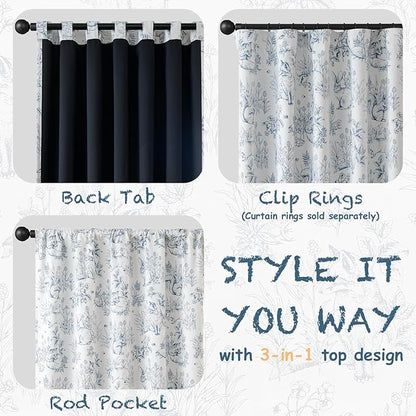 jinchan Blackout Nursery Curtains 72 Inches Long, Bunny Woodland Toile Curtains Blue on Beige Animal Printed Drapes for Bedroom Rod Pocket Thermal Insulated Farmhouse Window Treatment 2 Panels