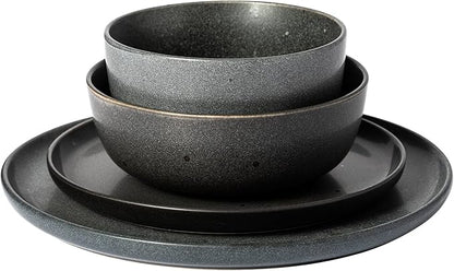 Gibson Elite James Street Stoneware Matte Reactive Double Bowl Dinnerware Set - Truffle Grey, Service for 4 (16pcs)