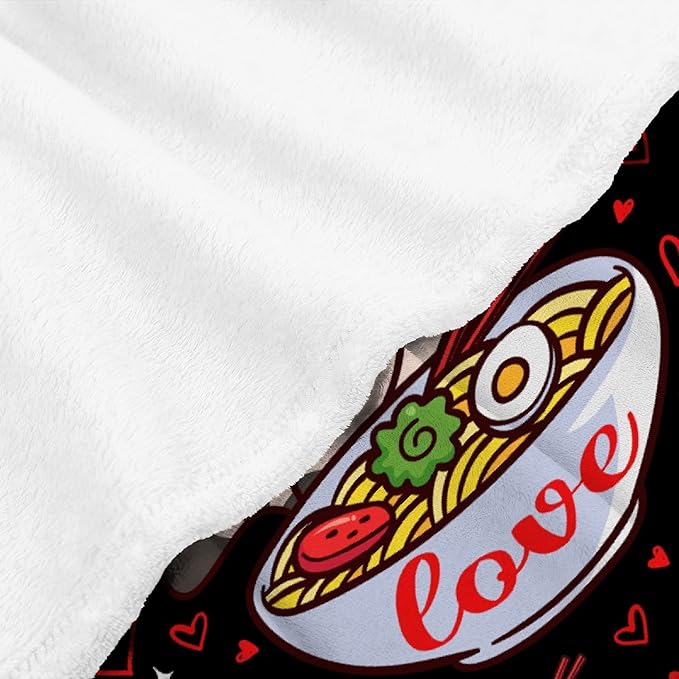 Thuswarm Kawaii Ramen Cat Red Heart Love Flannel Throw Blanket Warm Cozy Soft Funny Print Blankets for Bed Couch Sofa Room Decoration Gifts 50"×40" Small for Kid