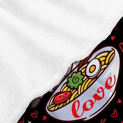 Thuswarm Kawaii Ramen Cat Red Heart Love Flannel Throw Blanket Warm Cozy Soft Funny Print Blankets for Bed Couch Sofa Room Decoration Gifts 50"×40" Small for Kid