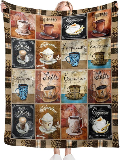 Tijuboni Coffee Throw Blanket Coffee Gifts for Women Men Girls Boys Kids Adults Soft Flannel Fleece Blanket for Couch Sofa Bed Home Decor 50"x60"