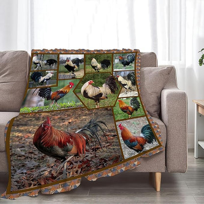 jerkboo Rooster Chicken Blanket Throws Chicken Gifts Chicken Throw Blanket for Girls Women Kids Adults Soft Warm Cozy Fleece Blanket for Couch Sofa Bed 60""x50""