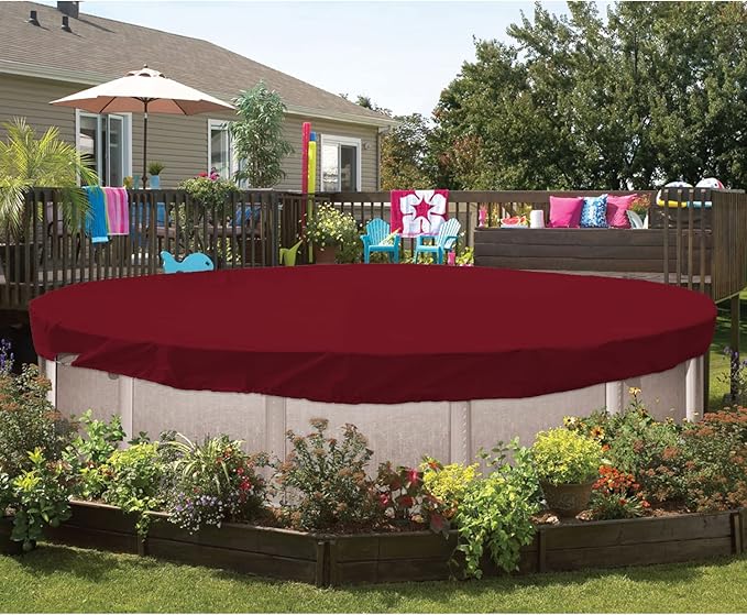 ECOOPTS 15 ft Waterproof Round Polyester Pool Cover for Above Ground Pools, Swimming Pool Cover Protector Winter Safety Cover (Red)
