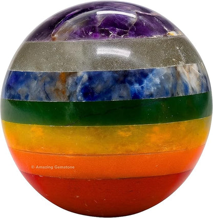Amazing Gemstone Chakra Crystal Ball with Stand - 2 Inches Crystal Sphere Meditation Balls for Witchcraft and Decorative Balls