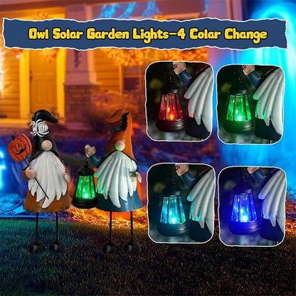 HONGLAND Halloween Decorations Outdoor Solar Gnomes with LED Lantern, Gnomes Metal Yard Art Halloween Outdoor Decor Patio Holiday Gardening Gifts for Mom Women