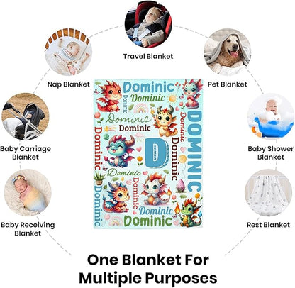 Personalized Custom Dragon Preschool Blanket Gifts for Baby Toddler Kids Boys Girls - Customized Dragon Super Soft Lightweight Flannel Sheets Decor for Crib Nap Couch - 30"x40" for Baby/Pets