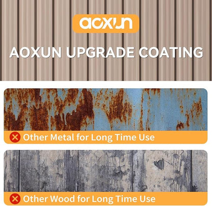 Aoxun 7x5 FT Outdoor Storage Shed with Floor Garden Metal Shed with Lockable Door Outdoor Large Shed for Tool, Garbage Can, Bike, Mower, Brown