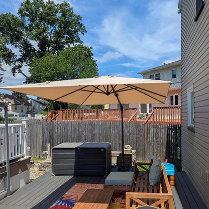 PURPLE LEAF 11' X 8' Left-right Tilting Patio Umbrella Outdoor Cantilever Swivel Rectangle Umbrella with Tilt Aluminum Offset Umbrella with 360-degree Rotation for Garden Deck Pool Patio Beige