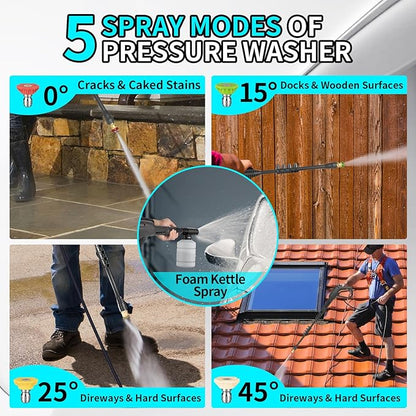 Pressure Washer, Power Washer with 4 Quick Connect Nozzles, 35FT Power Cord, 20FT Hose, Foam Cannon for Cars/Patios/Diverway/Fences