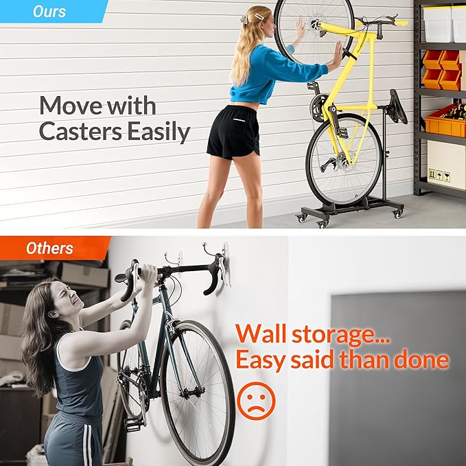 Vertical Bike Stand, Freestanding Bike Rack Garage Storage Upright Bicycle Floor Stand Indoor Bike Holder with Adjustable Height for Garage & Apartment - for Wheels Sizes up to 29”