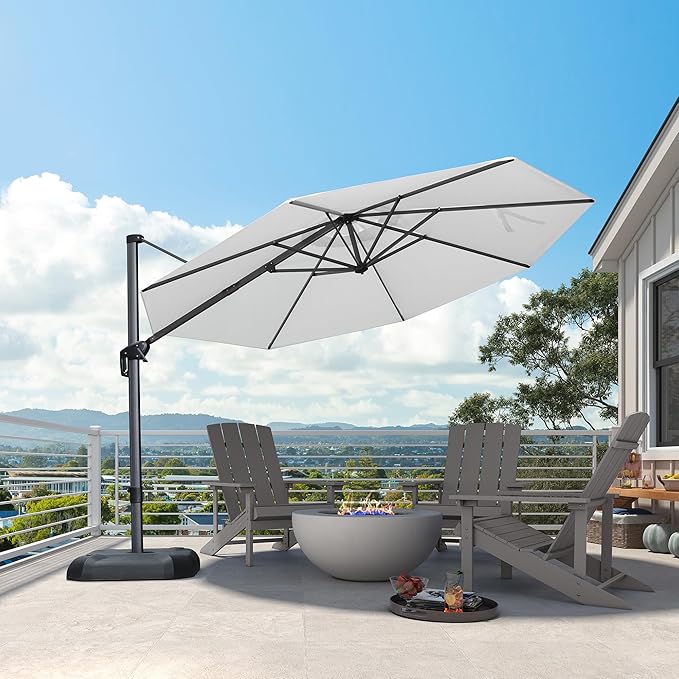 PURPLE LEAF 11 Feet Patio Umbrella Outdoor Cantilever Round Umbrella Aluminum Offset Umbrella with 360-degree Rotation for Garden Deck Pool Patio White