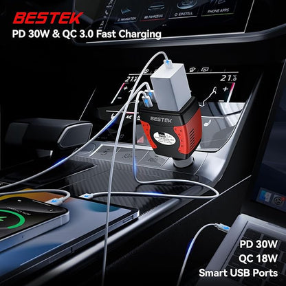 BESTEK 150W Car Power Inverter, Car Charger DC 12V to 110V AC Converter PD 30W QC 3.0 18W USB Charger Laptop Car Charger Outlet Power Adapter for Car