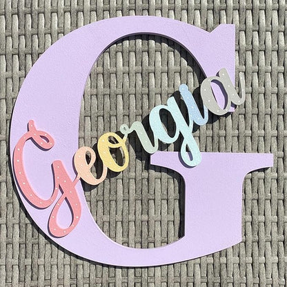 Custom Boho Wood Personalized Initial & Name Sign, 3D Wooden Layered Handmade Letter Wall Decor for Nursery or Child's Bedroom, Boho Flower Name Sign, Girl or Boy's Birthday Gift