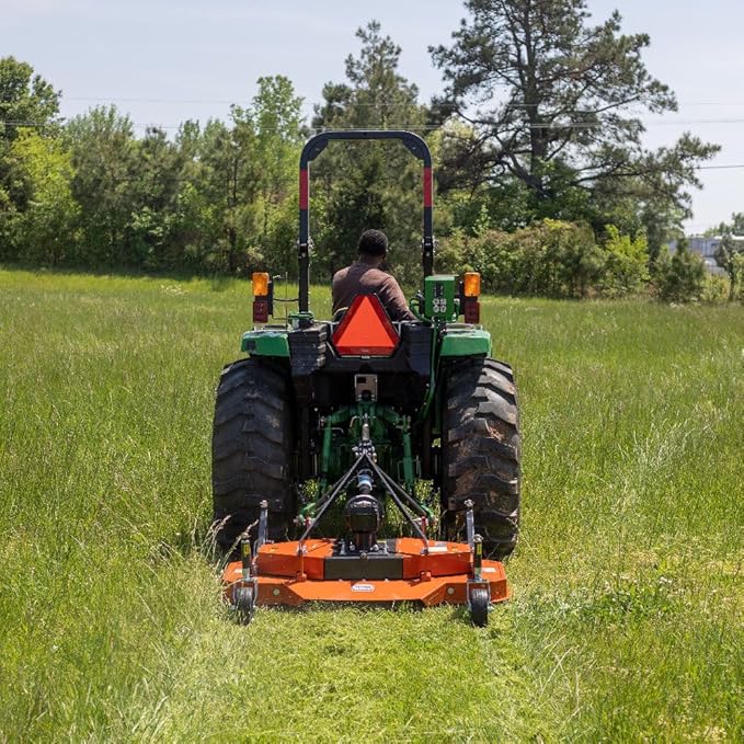 Titan Attachments 3 Point PTO Finish Mower, 48" Cutting Width, Cat 1 Hookup, Orange Finish, Rear Discharge, Pull Behind Mower for 18-30 HP Tractors, Low-Noise Cast Iron Gearbox