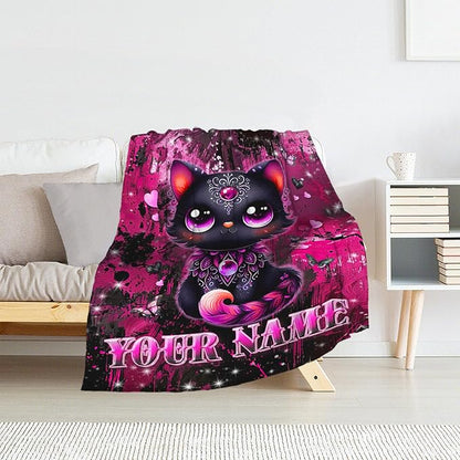 Personalized Cat Blanket for Women - 60" x 80" Cat Lover Gifts for Girls, Adults - Soft Plush Gothic Black Throw Stuff for Home, Sofa