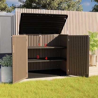KINYING Larger Outdoor Storage Shed Weather Resistance, Resin Sheds & Outdoor Storage for Garden, Patios, Backyards, 48 Cu.Ft Tool Shed for Garbage Cans, Lawn Mower, Garden Tools,Brown