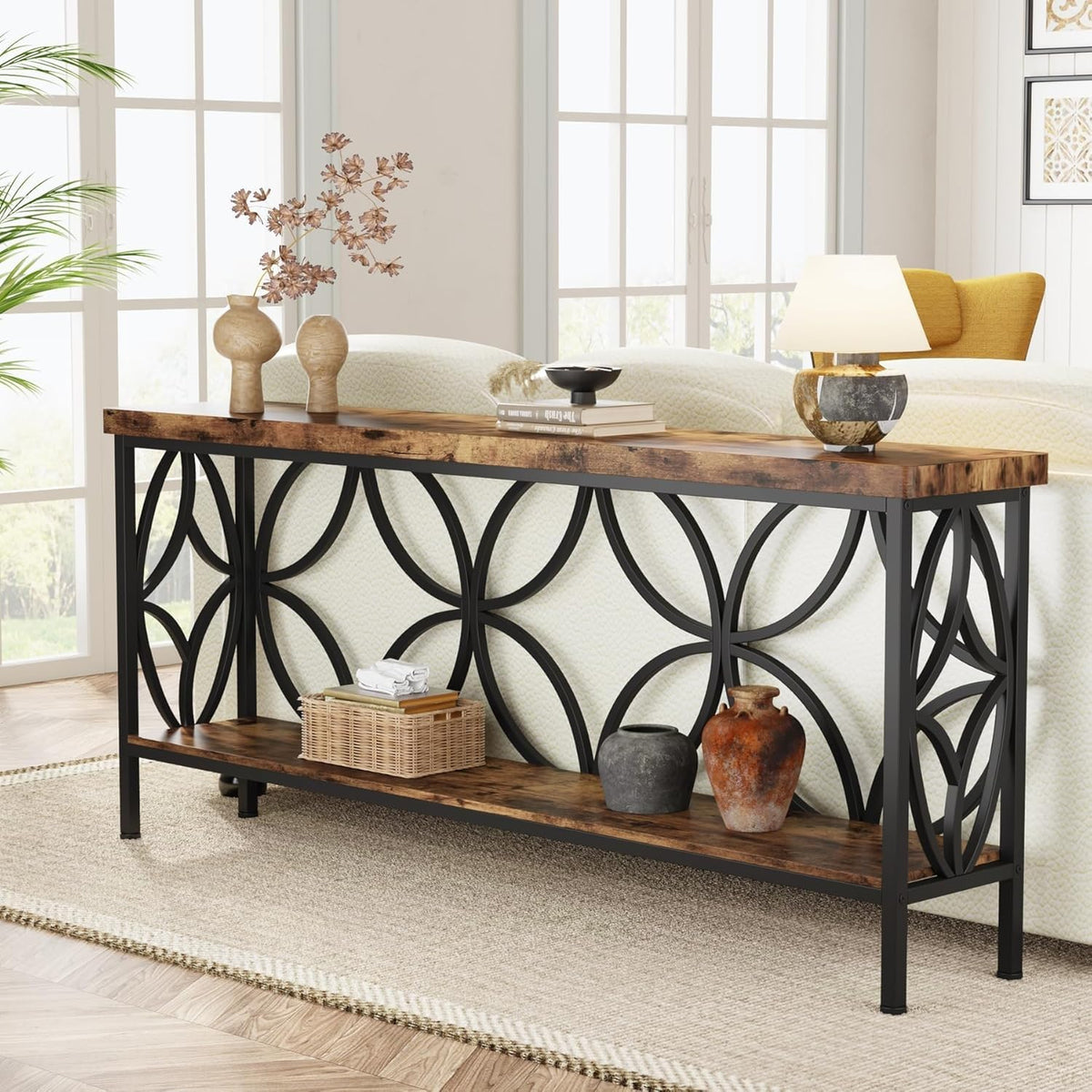 Sofa Table 70.9 Inch Industrial Behind Couch Table with Storage Shelves