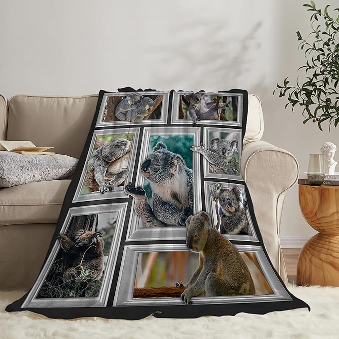 Koala Blanket Funny Koala Gifts for Girls Boys Woman Kids Koalas Lover Throw Blankets Soft Blanket Warm Fleece Flannel Plush Blankets for Bed Sofa Couch 40"x50"