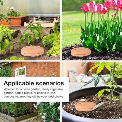 2pcs Underground Compost Bin 10 * 4.13 * 4.13Inch Garden Worm Farm Outdoor for Organic Refuse Red Pottery Ceramics Compost Bin with Holes and Lid Clay for Garden
