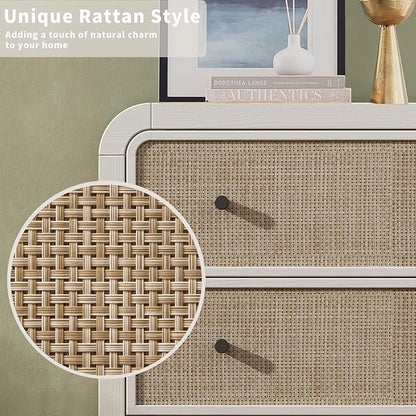 Oak&Sparrow 5 Drawer Tall Dresser for Bedroom, 47'' Rattan Dresser with Ample Storage, Boho Chest of Drawers, Thickened Curved Profile Design, Oak Dressers for Bedroom, Living Room
