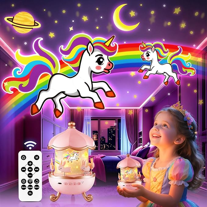 Onefire Night Light for Kids Gifts, 15 Sound Machine Baby Night Light, 15 Films Star Projector for Kids Room Decor, Brightness Unicorn Light Projector for Toddler Girl Toys Toddler Girl Gifts Age 1-5