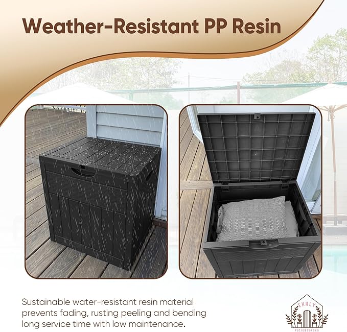 33 Gallon Deck Box, Small Outdoor Storage Box Waterproof, Lockable Secure Package Bin Delivery Box for Outside Front Porch, Patio Cushions Storage Box, Delivery Driver Snack Box for Porch, Black