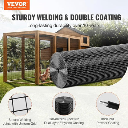 VEVOR Hardware Cloth, 48'' x 100' 1/2inch Galvanized Wire Mesh Roll, 19 Gauge Chicken Wire Fencing Roll, Vinyl Coating Metal Wire Mesh for Chicken Coop Barrier, Rabbit Snake Fences, Poultry Enclosures