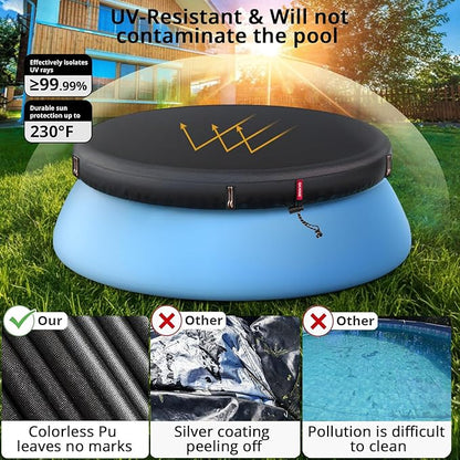 QH.HOME 6ft Round Inflatable Pool Cover for Above Ground Pools, Stock Tank Cover Protector with Attachment, One Piece Tear Resistant Round Hot Tub Cover, Wind and Dust Resistant, Fit Small Pool Cover
