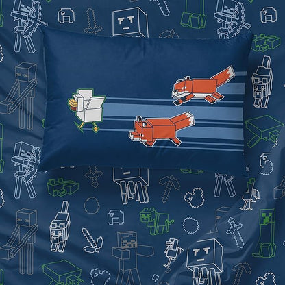 Jay Franco Minecraft 5 Piece Twin Bedding Set - Includes Reversible Comforter, Sheets and Pillowcases - Features Creeper, Ghost, Zombie and Enderman
