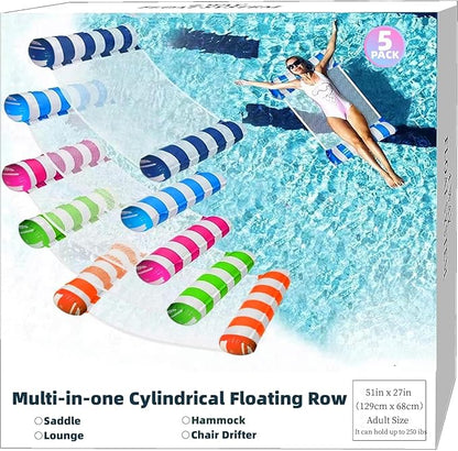 5 Pack Upgrated XL Water Pool Floats, 4-in-1 (Hammock, Saddle, Lounge Chair, Drifter) Multi-Purpose Water Pool Float, Non-Stick PVC Material