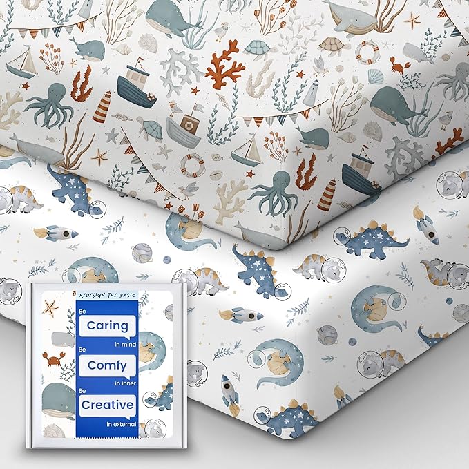 Baby Crib Sheets Boy Girl for Standard Crib Mattress - Ultra Soft Jersey Knit Neutral Crib Mattress Sheet, Safe and Snug, Durable, Stylish Crib Sheet Fitted, 28''x52''x9'' Extra Deep Pocket