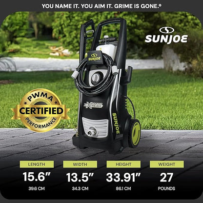 Sun Joe Electric Pressure Power Washer w/ 4 Nozzles & Foam Cannon, 2200 PSI (PWMA Certified), 1.1 GPM, 14.9-Amp Motor - Heavy-Duty Cleaning Machine for Patios, Decks, & Sidewalks, SPX3000-XT1 XTREAM