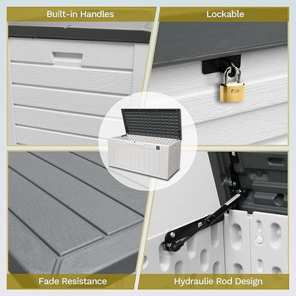 230 Gallon Large Outdoor Storage Box, Durable Deck Boxes Outdoor Waterproof, Resin Waterproof Deck Box for Patio Furniture Outdoor Cushions Garden Tools and Pool Storage (White, 150Gallon)