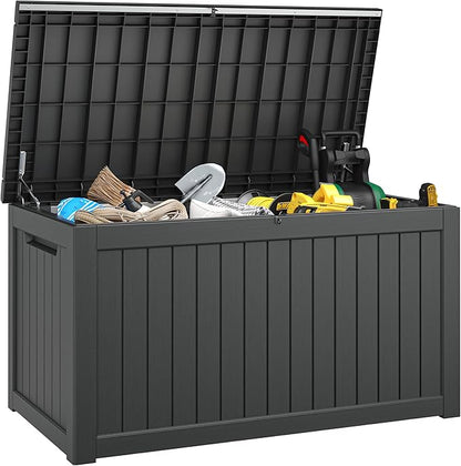 230 Gallon Outdoor Storage Box, Deck Box Resin Waterproof and UV Resistant Lightweight Deck Box for Garden Tools, Pool Supplies Organization