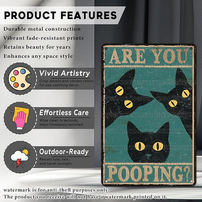 Black Cat Vintage Tin Sign Are You Pooping Metal Tin Sign for Bathroom Decor Poster 12 * 8inch